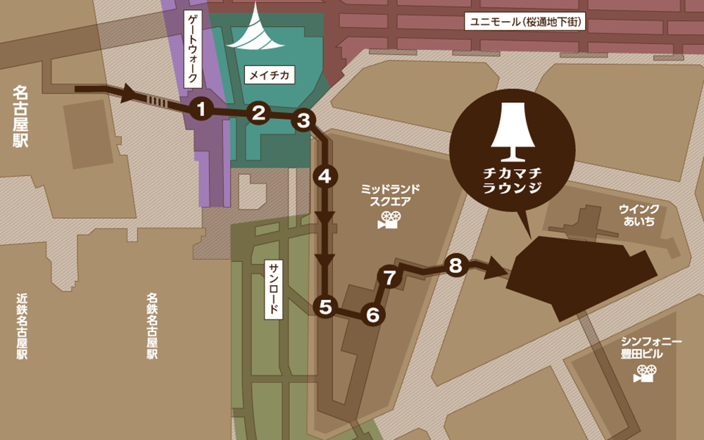 名駅地下街からのアクセスマップ